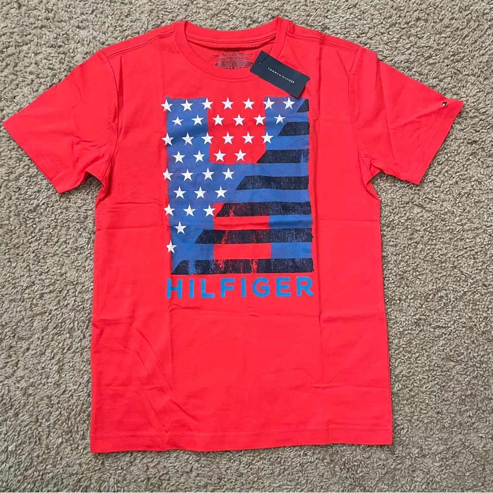 NWT Tommy Hilfiger Flag Shirt in Holly Red Size 18 Boys